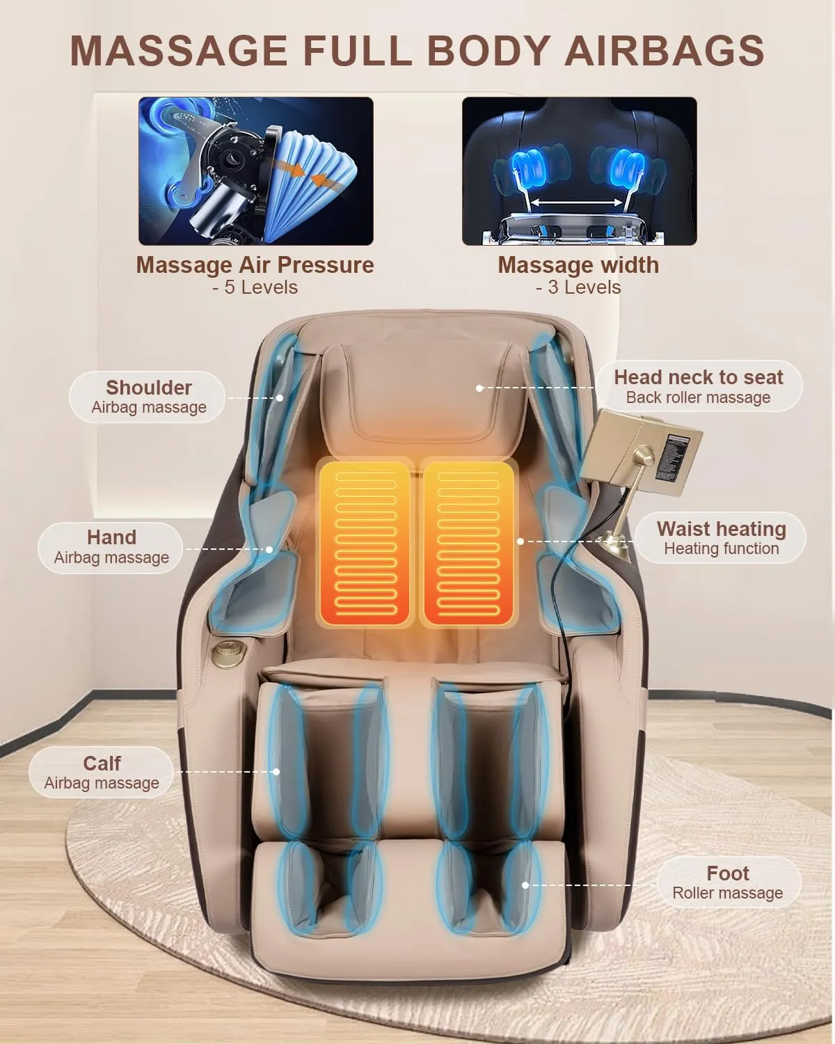 RELX 2025 Massage Chair Full Body, Zero Gravity Airbag Shiatsu Massage Chair with SL-Track, Heating, AI Control, Body Scan, 13 Modes, Foot Rollers, and Deep Yoga Stretch (Coffee)