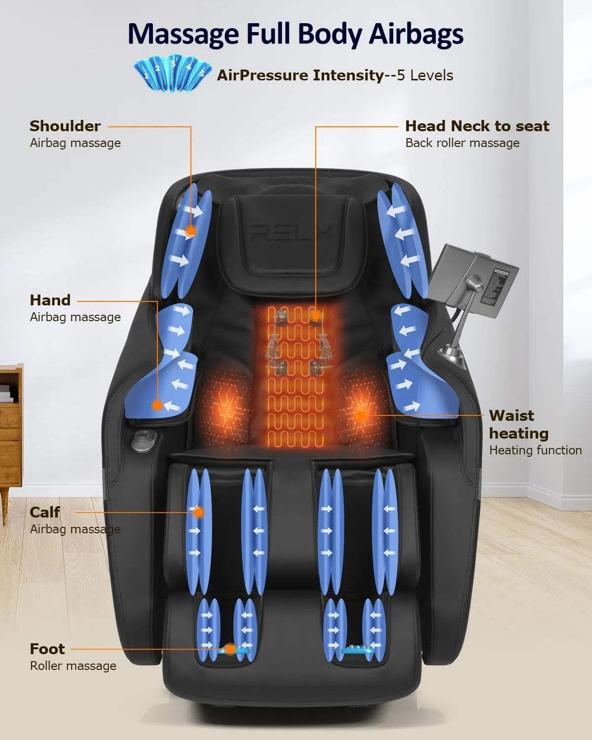 RELX 2025 Massage Chair Full Body, Zero Gravity Airbag Shiatsu Massage Chair with SL-Track, Heating, AI Control, Body Scan, 13 Modes, Foot Rollers, and Deep Yoga Stretch (Venus Pro Dark Black)