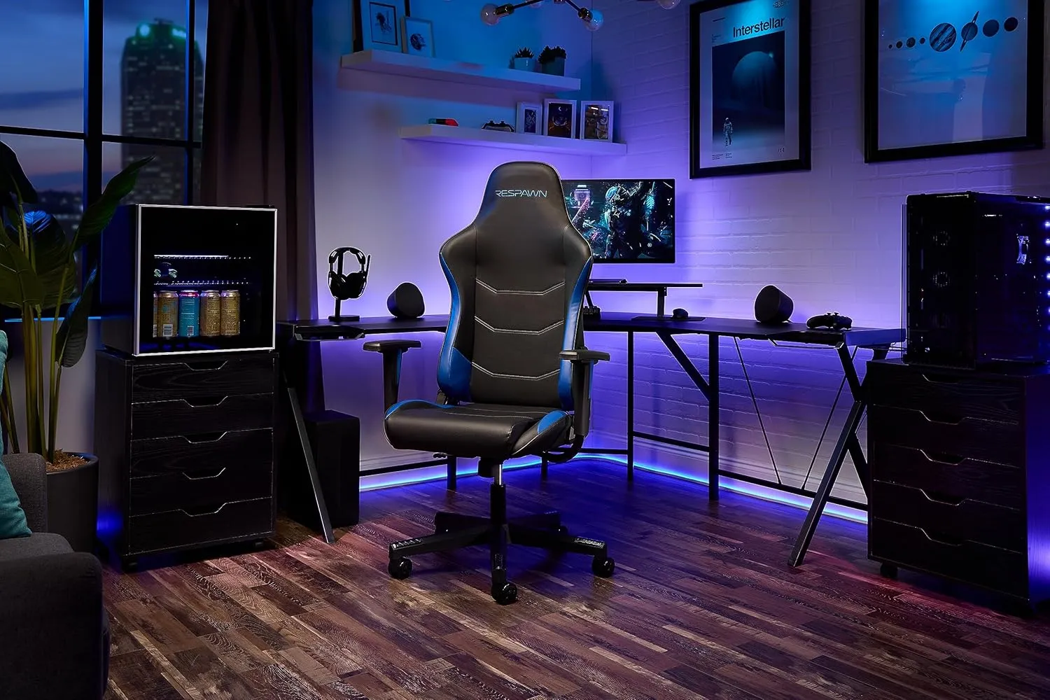 RESPAWN 110 Ergonomic Gaming Chair - Racing Style High Back PC Computer Desk Office Chair - 360 Swivel, Integrated Headrest, 135 Degree Recline with Adjustable Tilt Tension & Angle Lock - 2023 Blue