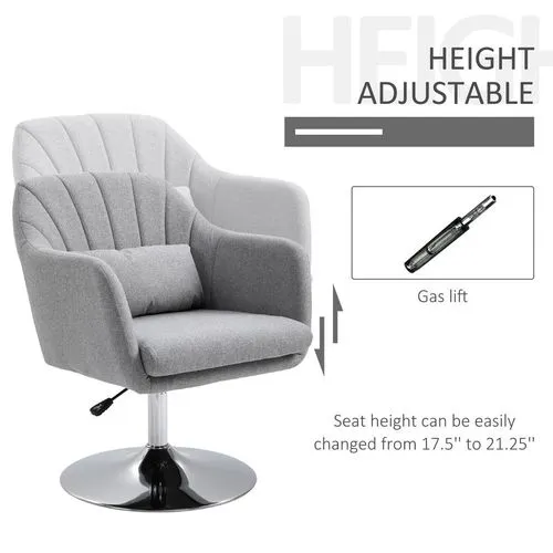 Retro Linen Swivel Tub Chair – Adjustable 360° Accent Seat with Steel Frame & Cushion (Light Grey)