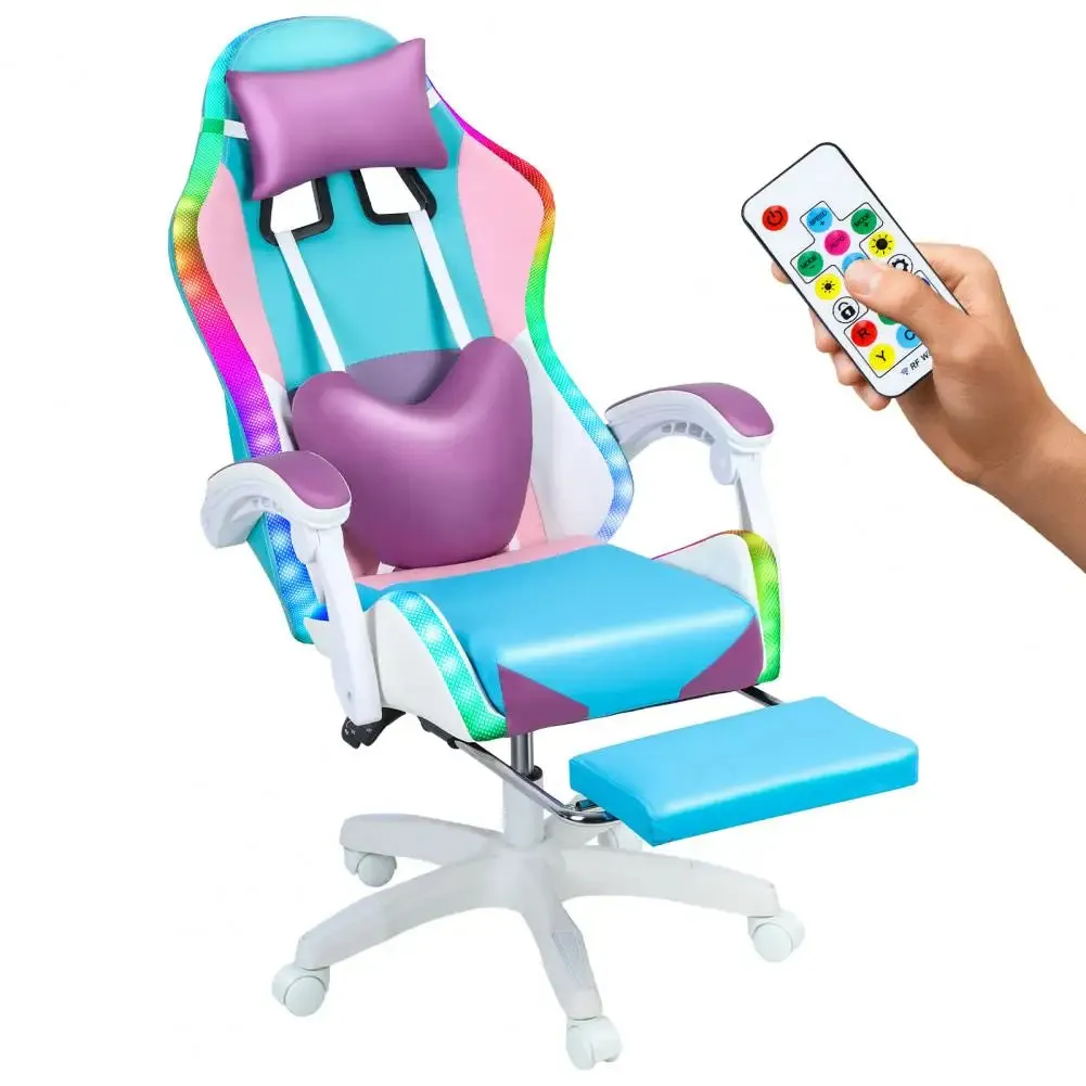 RGB Gaming Chair with Massage & Footrest – Adjustable LED Computer Chair for Gamers