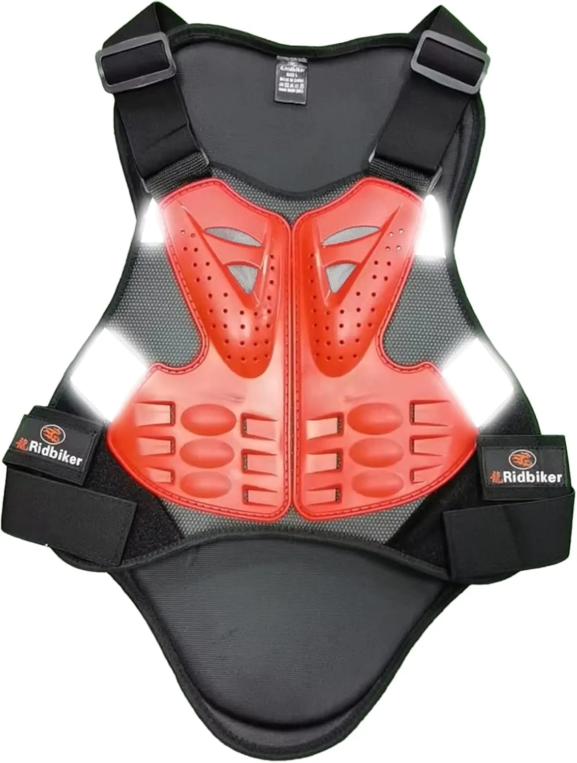RIDBIKER Chest Protector Motorcycle, Dirt Bike Gear Body Armor Vest Spine Back Protector for Motocross Off-Road (Reflective at Night) (Red, M)