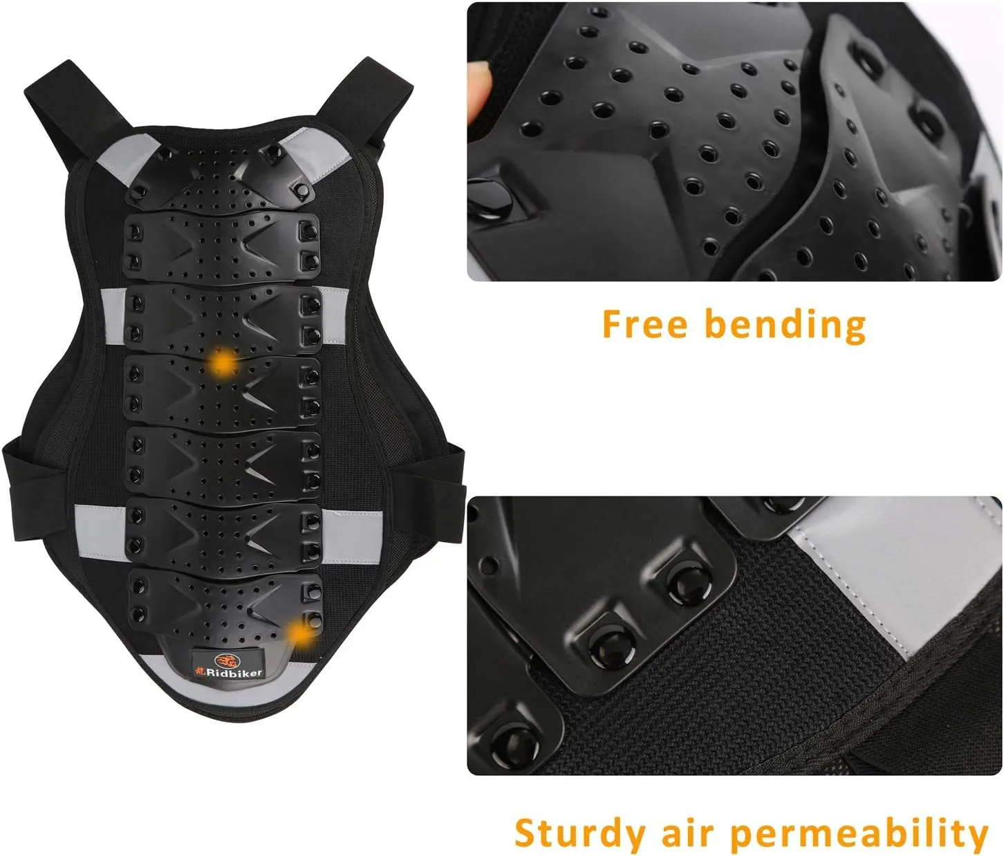 RIDBIKER Chest Protector Motorcycle, Dirt Bike Gear Body Armor Vest Spine Back Protector for Motocross Off-Road (Reflective at Night) (Red, M)