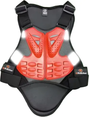 RIDBIKER Chest Protector Motorcycle, Dirt Bike Gear Body Armor Vest Spine Back Protector for Motocross Off-Road (Reflective at Night) (Red, M)
