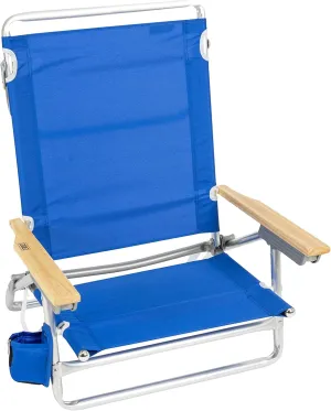 Rio Beach Classic 5-Position Lay-Flat Folding Chair, Outdoor Pool and Beach Chair with Carrying Strap and Towel Bar, Blue
