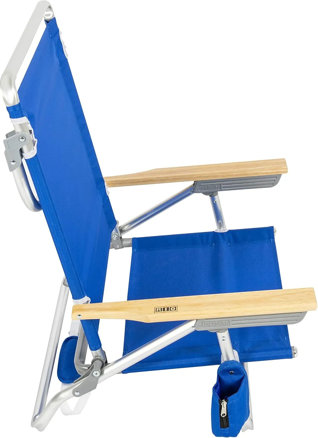 Rio Beach Classic 5-Position Lay-Flat Folding Chair, Outdoor Pool and Beach Chair with Carrying Strap and Towel Bar, Blue