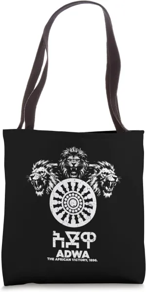 Roaring Lion & Shield ADWA Warrior Ethiopian African Victory Tote Bag