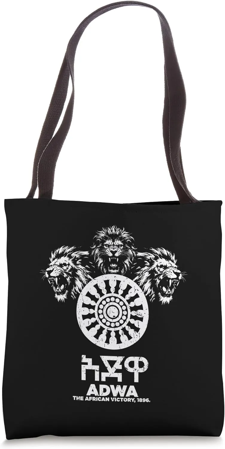 Roaring Lion & Shield ADWA Warrior Ethiopian African Victory Tote Bag