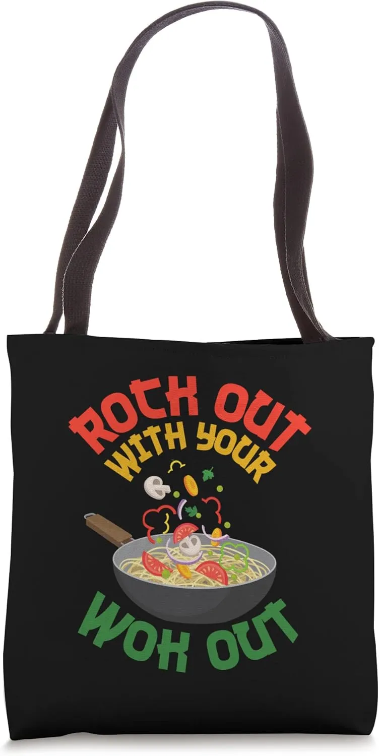 Rock Out With Your Wok Out Funny Chinese Food Pun Stir Fry Tote Bag