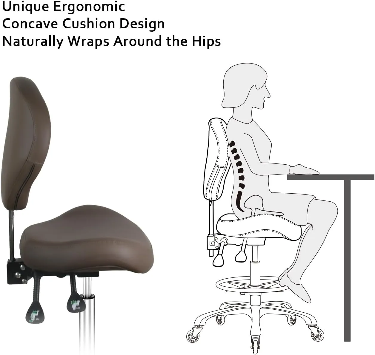 Rolling Swivel Drafting Chair Adjustable Heavy Duty (400lbs) Lumbar Support Task Chair for Home Desk Studio Design Lab(Coffee)