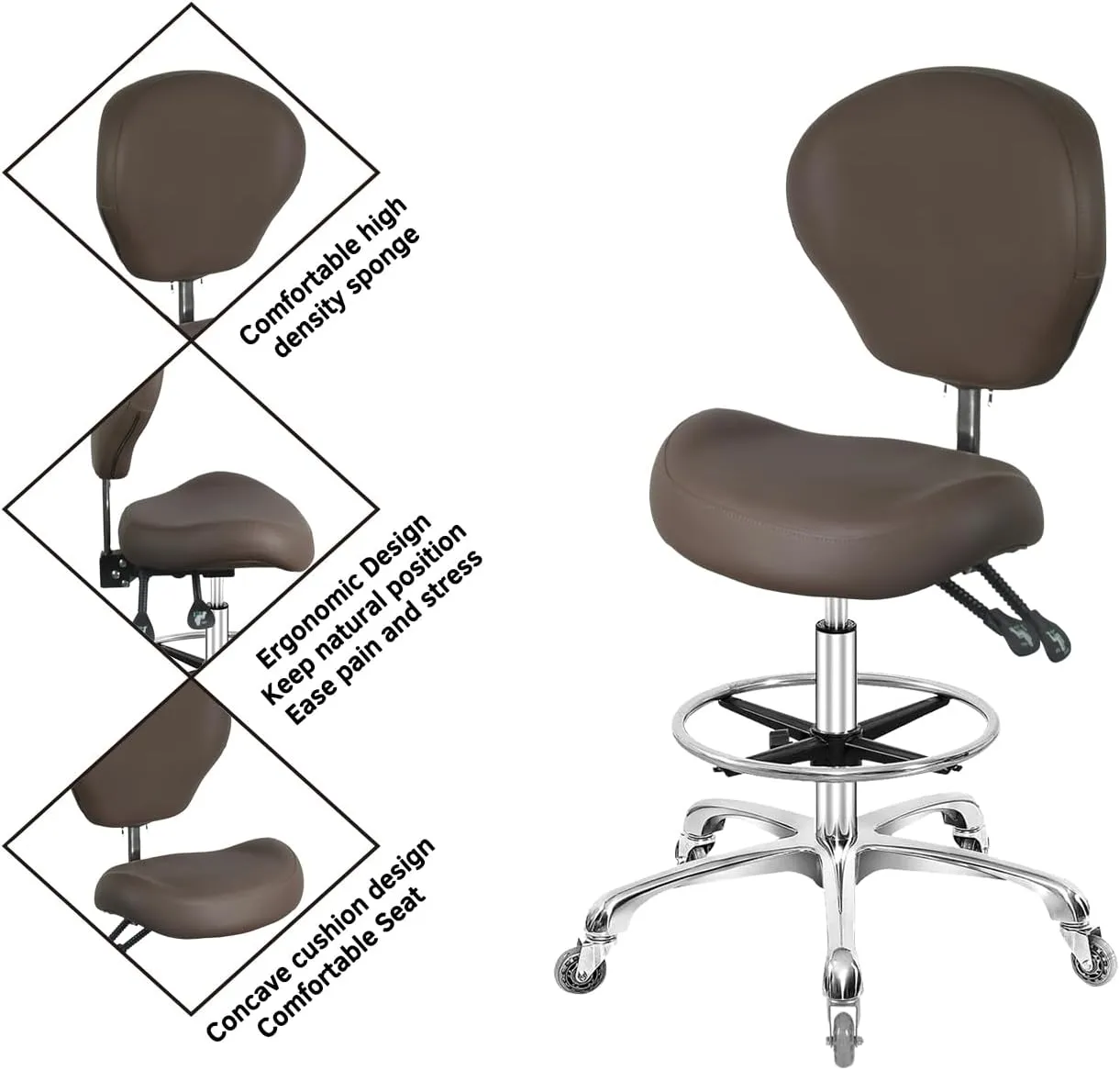 Rolling Swivel Drafting Chair Adjustable Heavy Duty (400lbs) Lumbar Support Task Chair for Home Desk Studio Design Lab(Coffee)
