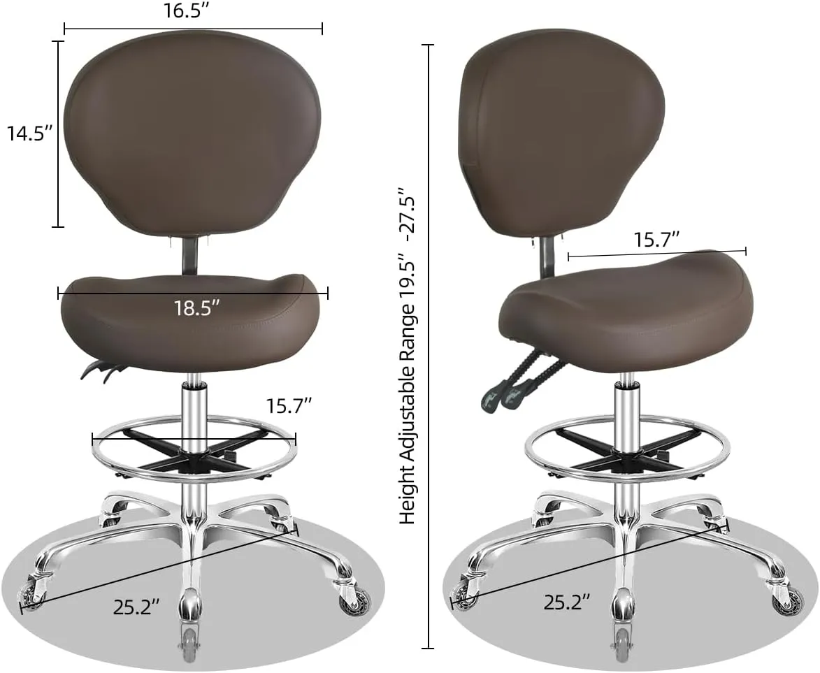 Rolling Swivel Drafting Chair Adjustable Heavy Duty (400lbs) Lumbar Support Task Chair for Home Desk Studio Design Lab(Coffee)