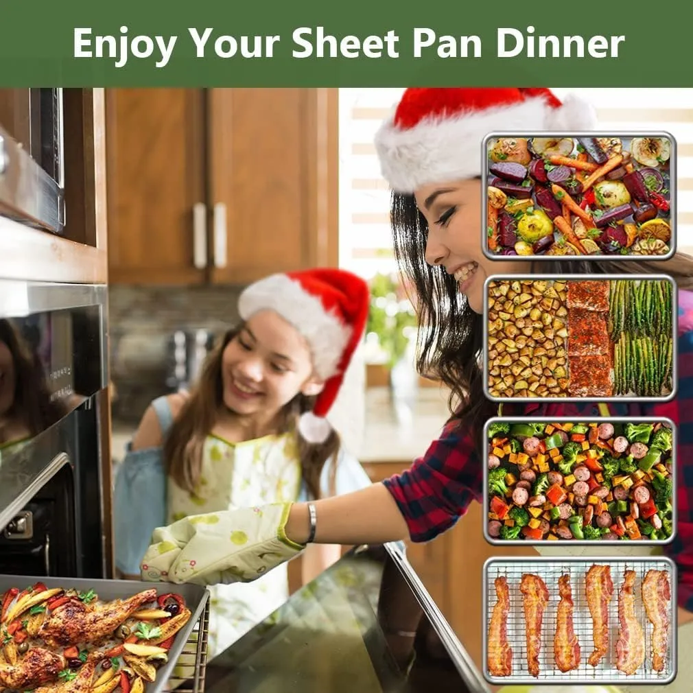 ROTTAY Baking Sheet with Rack Set (2 Pans   2 Racks), Stainless Steel Cookie Sheet with Cooling Rack, Nonstick Baking Pan, Warp Resistant & Heavy Duty & Rust Free, Size 16 x 12 x 1 Inches