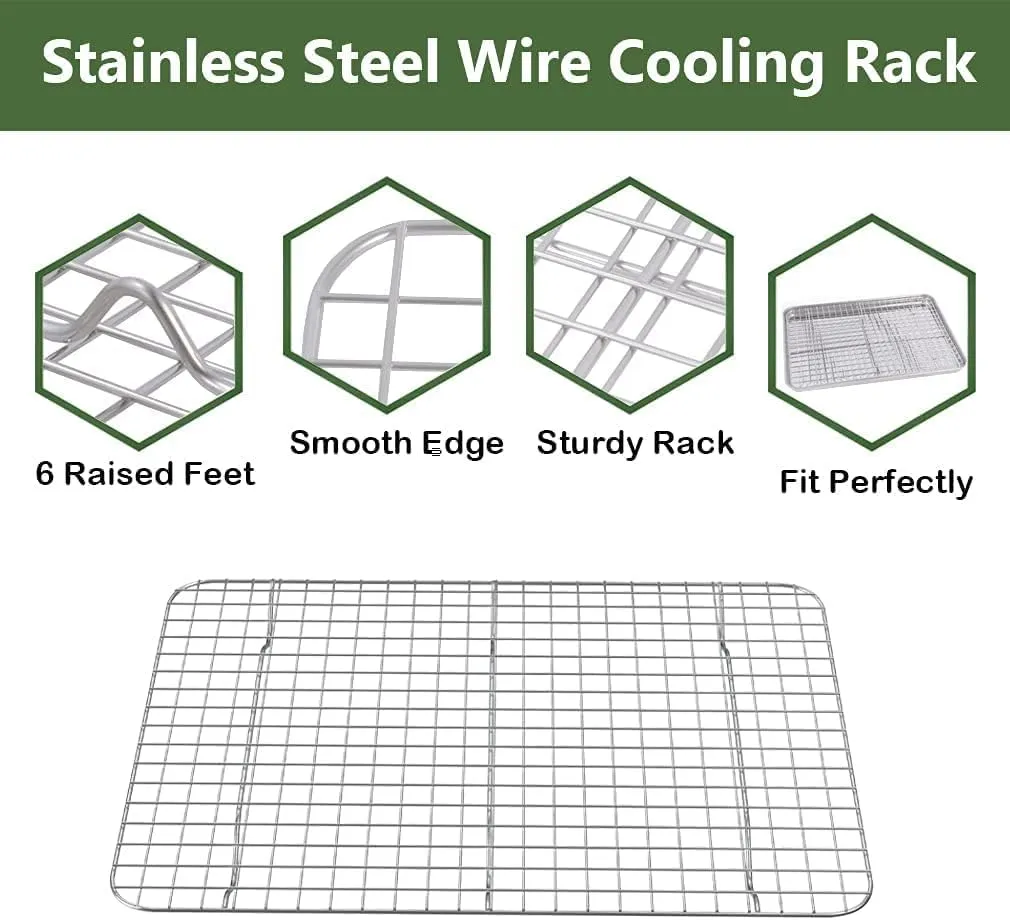 ROTTAY Baking Sheet with Rack Set (2 Pans   2 Racks), Stainless Steel Cookie Sheet with Cooling Rack, Nonstick Baking Pan, Warp Resistant & Heavy Duty & Rust Free, Size 16 x 12 x 1 Inches