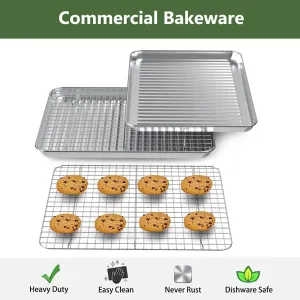 ROTTAY Baking Sheet with Rack Set (2 Pans   2 Racks), Stainless Steel Cookie Sheet with Cooling Rack, Nonstick Baking Pan, Warp Resistant & Heavy Duty & Rust Free, Size 16 x 12 x 1 Inches