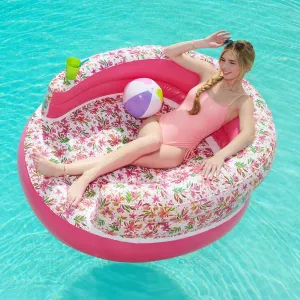 ROXY White Floral Pool Chair Float – Luxury Inflatable Lounger with Backrest & Cup Holder, Durable & Comfortable Pool Lounge Chair for Adults – Perfect for Pool, Beach, or Lake