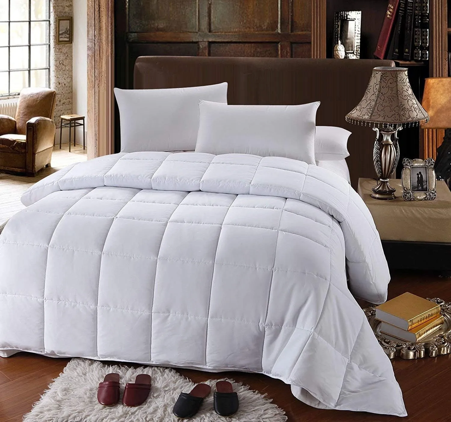 Royal Tradition Down Alternative Comforter (King-Calking, 106x90) 60-Ounces of Fill, Solid Baffle Box Pattern, Soft and Fluffy Hotel Style Duvet Insert with Corner Ties, White