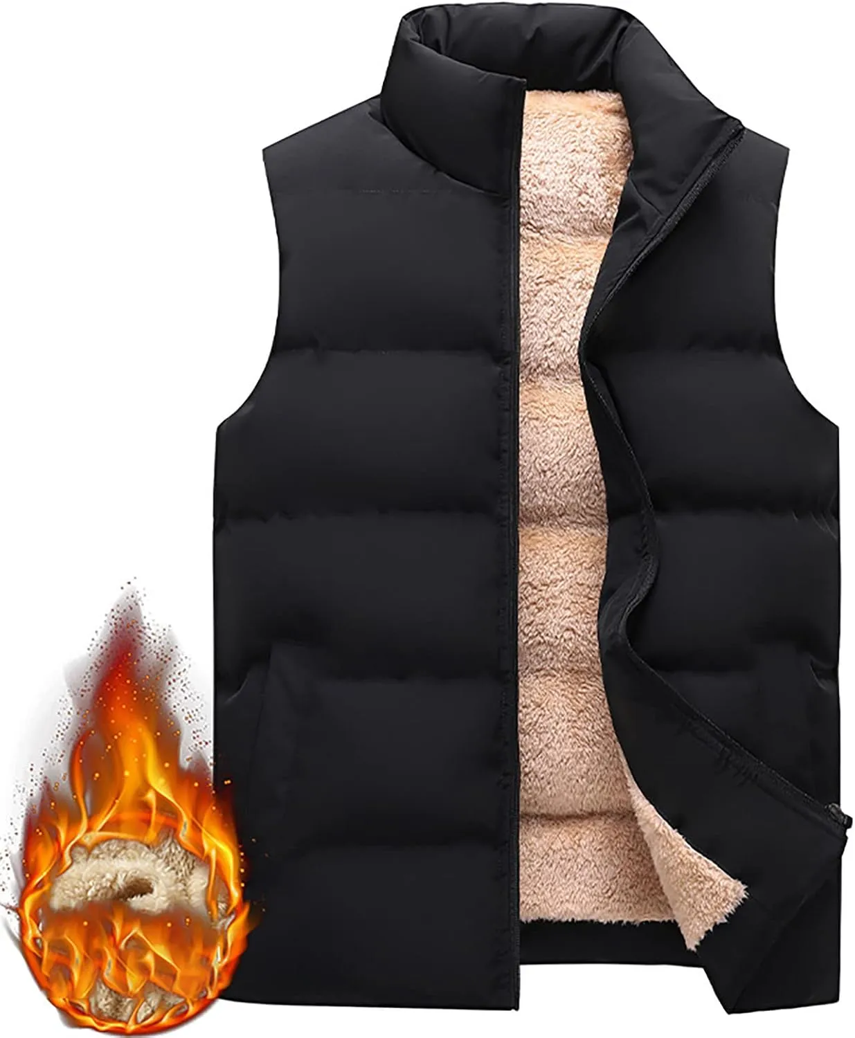 RTRDE Men's Puffer Vest Lightweight Golf Vest Warm Outdoor Fleece Lined Sleeveless Jacket For Hiking Travel Casual, M-6XL