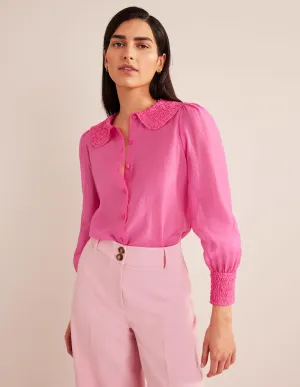 Ruffle Detail Organza Shirt-Shocking Pink