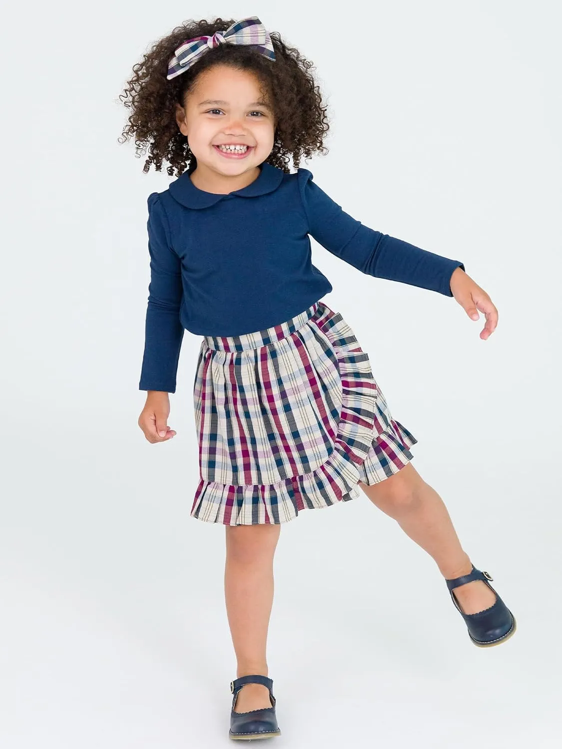 RuffleButts Toddler/Girls Peter Pan Collar Long Sleeve Top Shirt