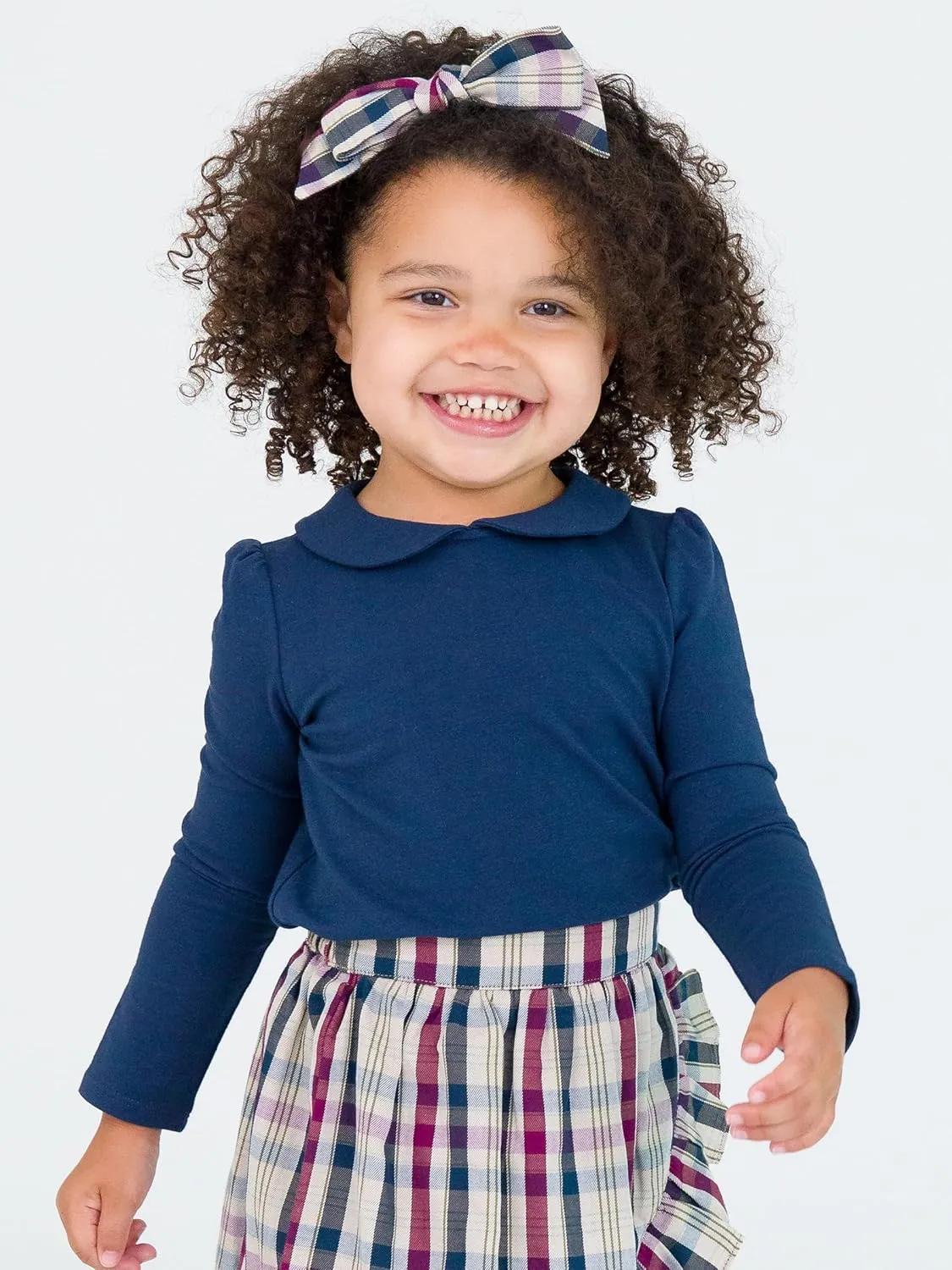 RuffleButts Toddler/Girls Peter Pan Collar Long Sleeve Top Shirt