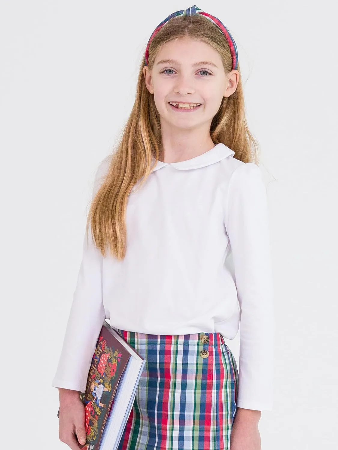 RuffleButts Toddler/Girls Peter Pan Collar Long Sleeve Top Shirt