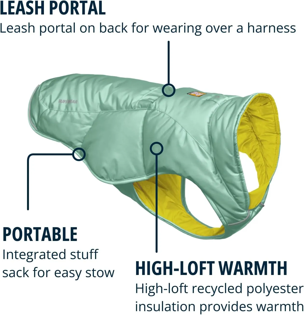 Ruffwear, Quinzee Jacket, Insulated and Water-Resistant Jacket for Dogs with Stuff Sack, River Rock Green, X-Large
