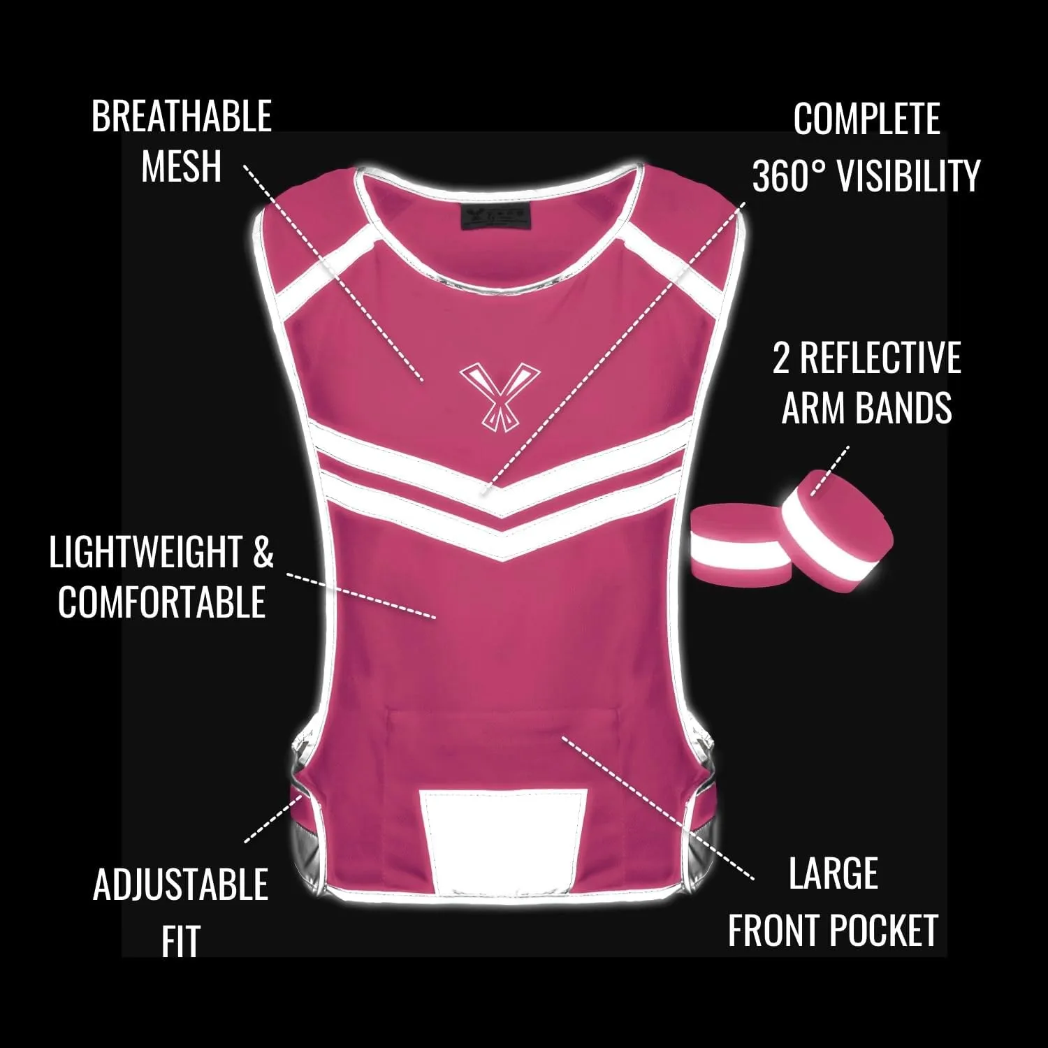 Running Reflective Vest with Inside Pocket and 2 Bands, High Visibility Reflective Running Gear Safety Vest Straps for Men Women Kids for Night Running Walking Cycling
