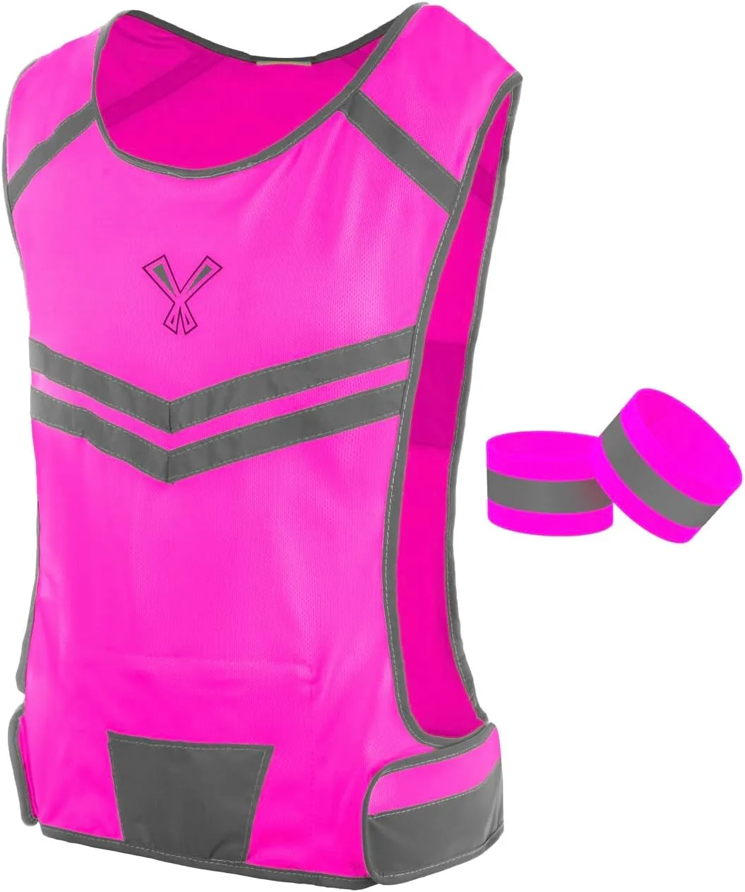 Running Reflective Vest with Inside Pocket and 2 Bands, High Visibility Reflective Running Gear Safety Vest Straps for Men Women Kids for Night Running Walking Cycling