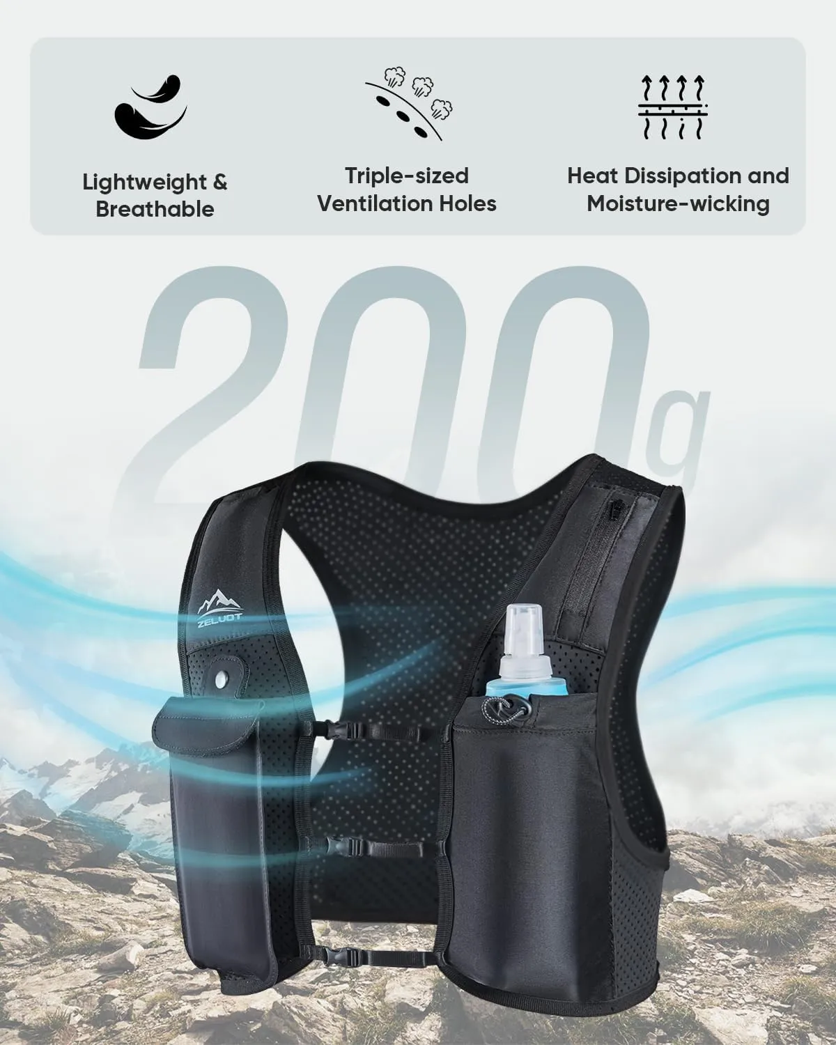 Running Vest for Women Men, USA Original Patent, Adjustable Chest Straps Running Hydration Vest with 500ml Soft Flask, Lightweight Breathable Reflective Running Vest for Marathon