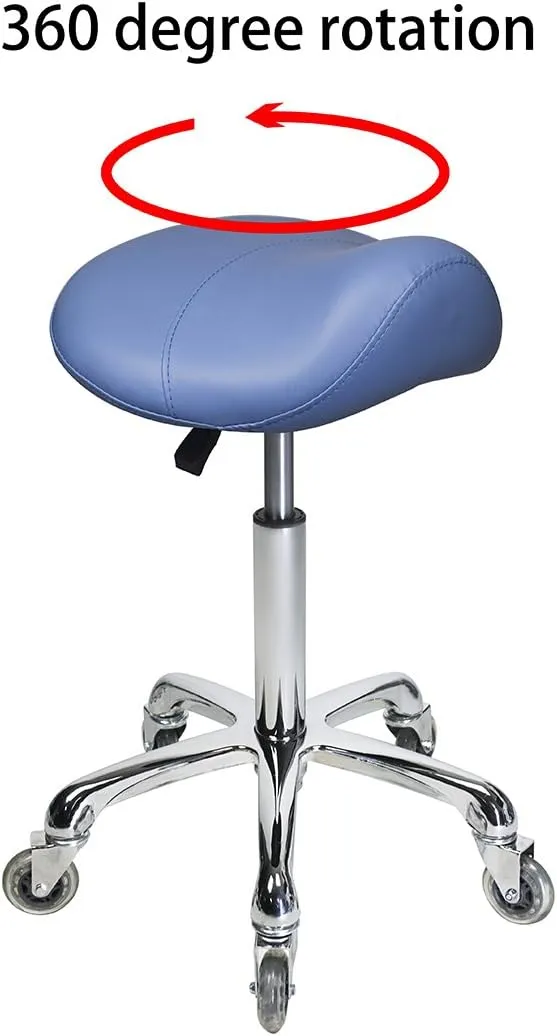 Saddle Stool Rolling Ergonomic Swivel Chair for Dental Office Massage Clinic Spa Salon,Adjustable Hydraulic Stool with Wheels (Without Backrest, Blue)
