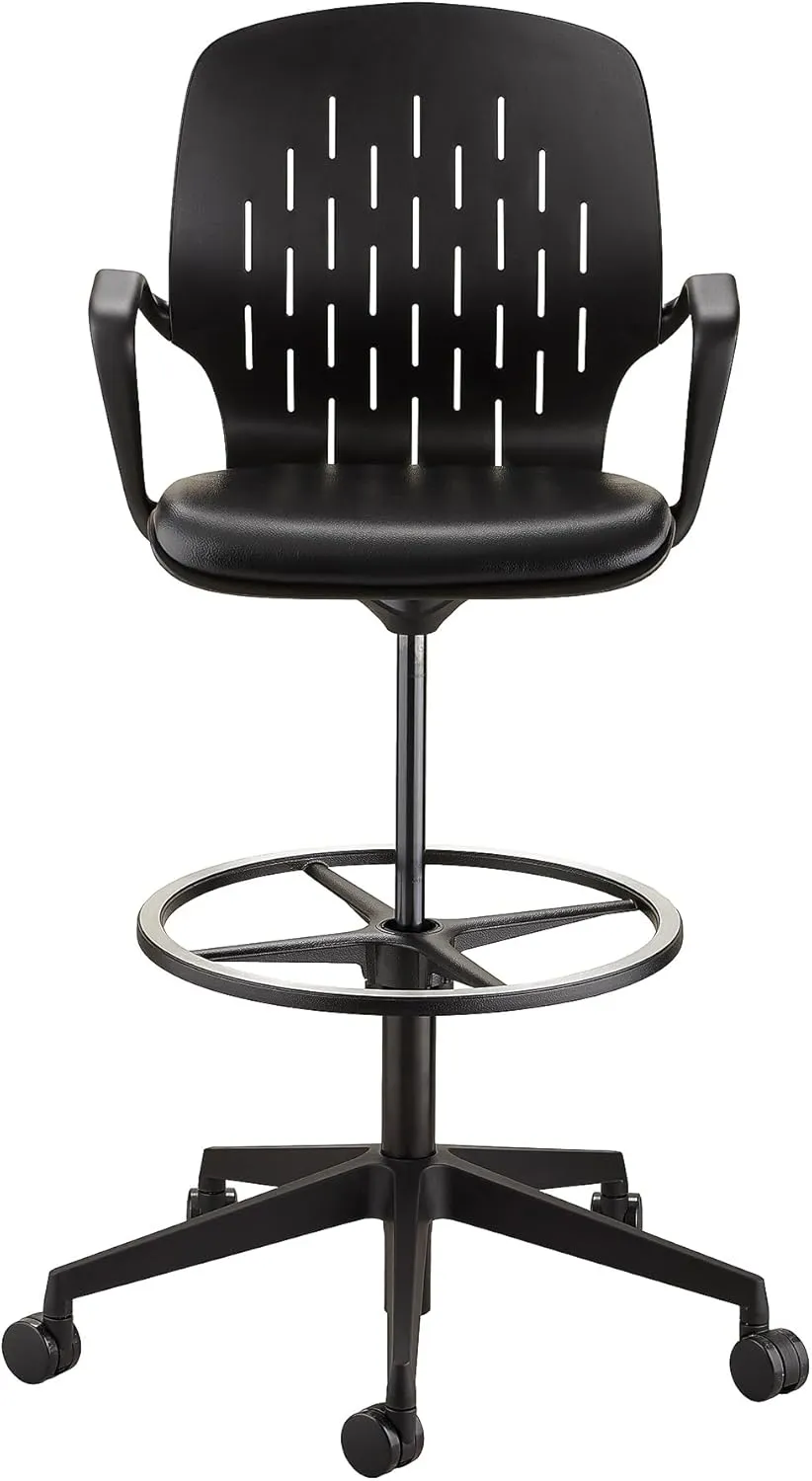 Safco Products Shell Extended Height Swivel Office Desk Computer Ergonomic Chair, Pneumatic Height Adjustable, Black (7014BL)
