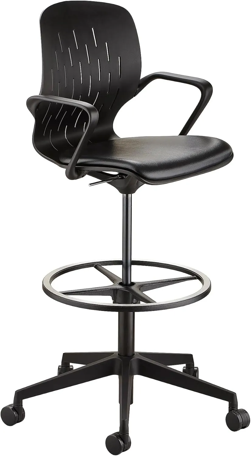 Safco Products Shell Extended Height Swivel Office Desk Computer Ergonomic Chair, Pneumatic Height Adjustable, Black (7014BL)