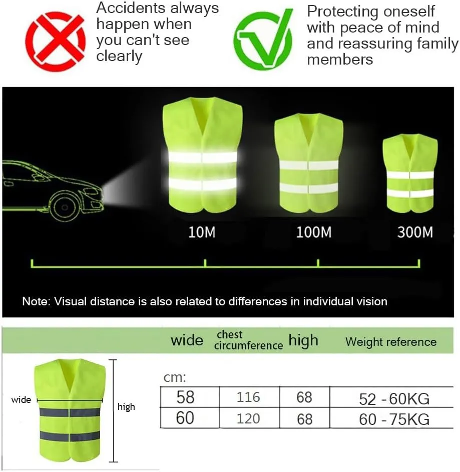 Safety Reflective Vest for Men,High Visibility Mesh Safety Waistcoat for Worker Police Traffic,Outdoor Running Night Walking Cycling Safety Gear for Unisex Adult-5 pcs Green B||116 * 68