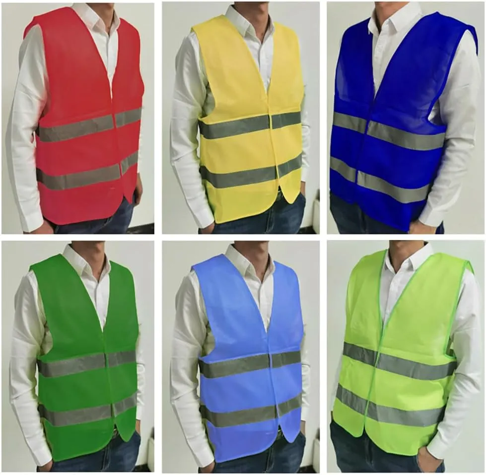 Safety Reflective Vest for Men,High Visibility Mesh Safety Waistcoat for Worker Police Traffic,Outdoor Running Night Walking Cycling Safety Gear for Unisex Adult-5 pcs Green B||116 * 68