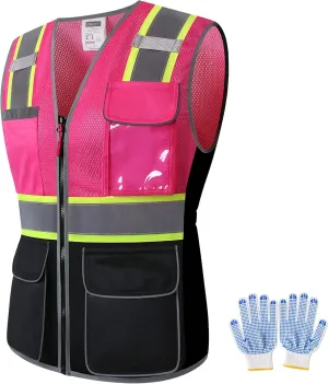 Safety Vest For Women,High Visibility Reflective Vest With Multi Pockets And Zipper,Work Vest For Lady