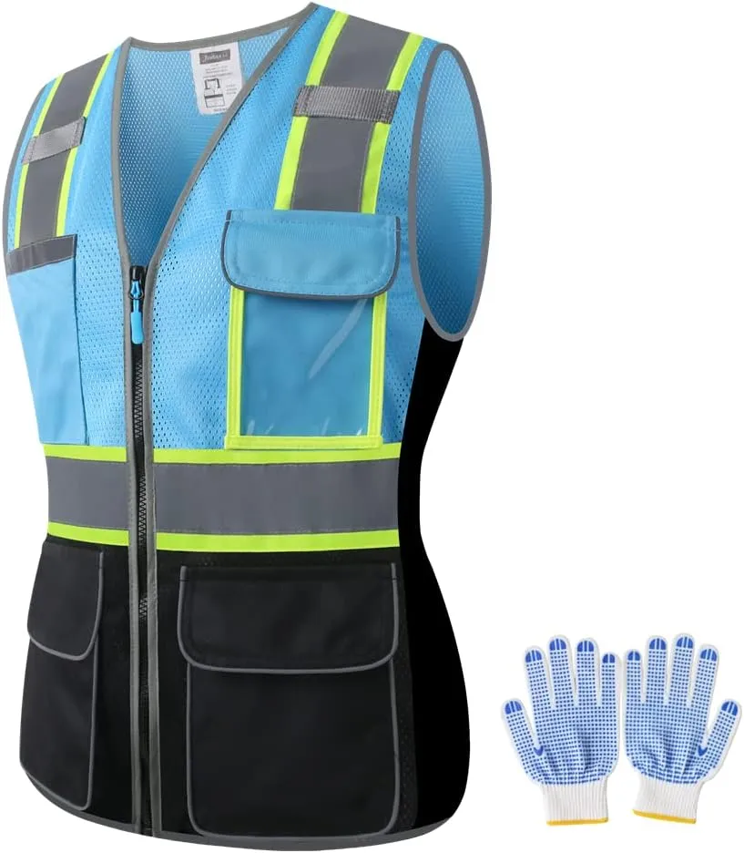 Safety Vest For Women,High Visibility Reflective Vest With Multi Pockets And Zipper,Work Vest For Lady