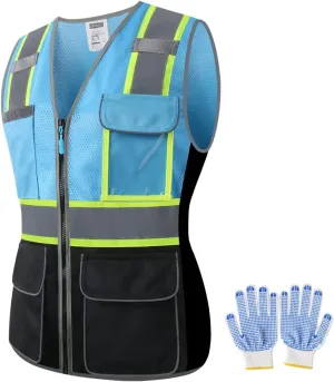 Safety Vest For Women,High Visibility Reflective Vest With Multi Pockets And Zipper,Work Vest For Lady