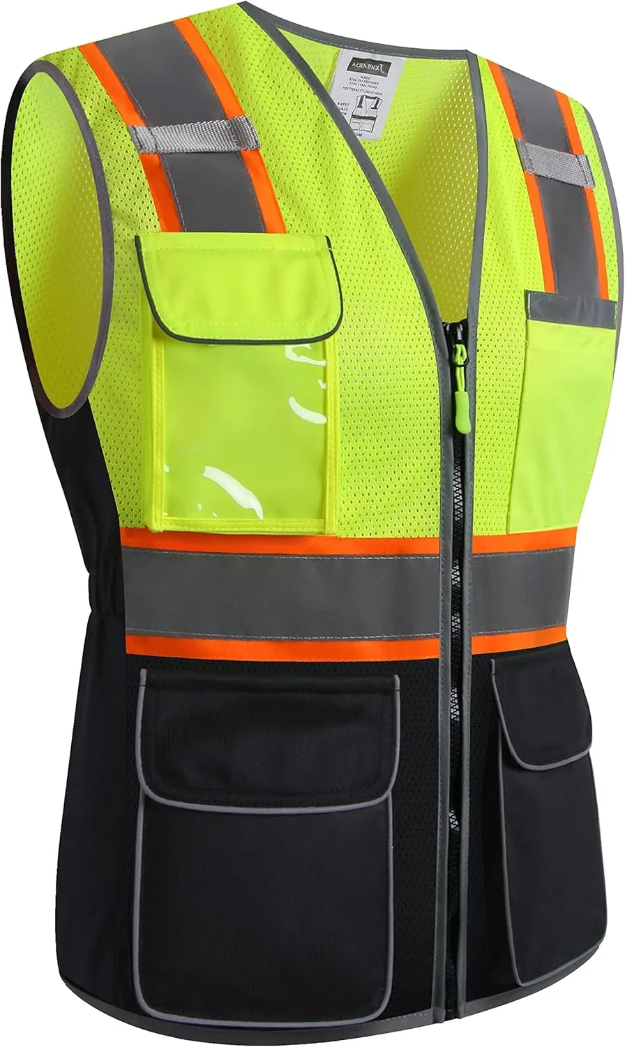 Safety Vest For Women,High Visibility Reflective Vest With Multi Pockets And Zipper,Work Vest For Lady