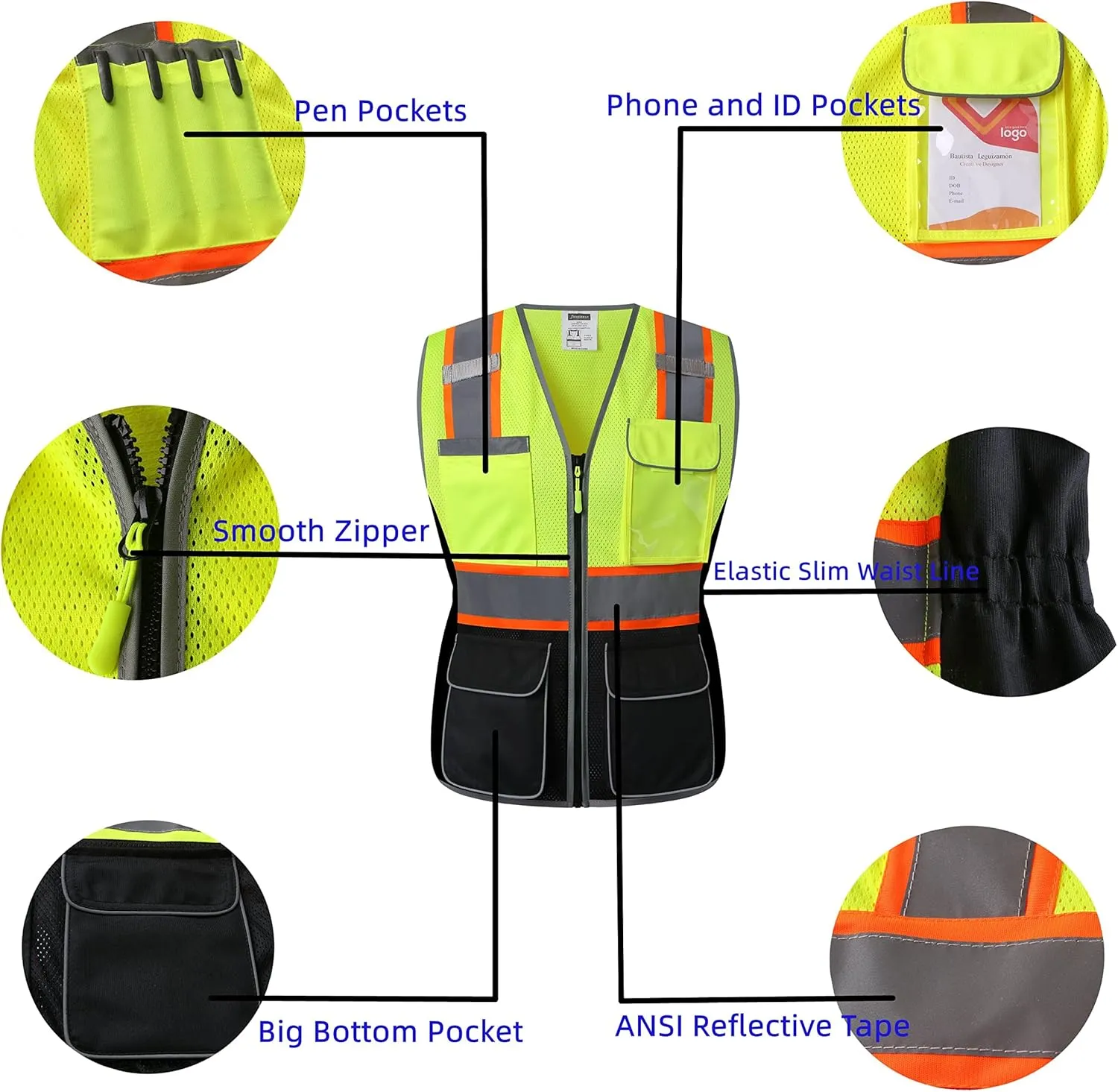 Safety Vest For Women,High Visibility Reflective Vest With Multi Pockets And Zipper,Work Vest For Lady