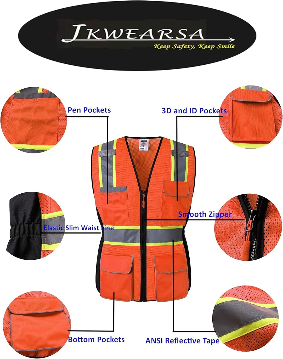Safety Vest For Women,High Visibility Reflective Vest With Multi Pockets And Zipper,Work Vest For Lady