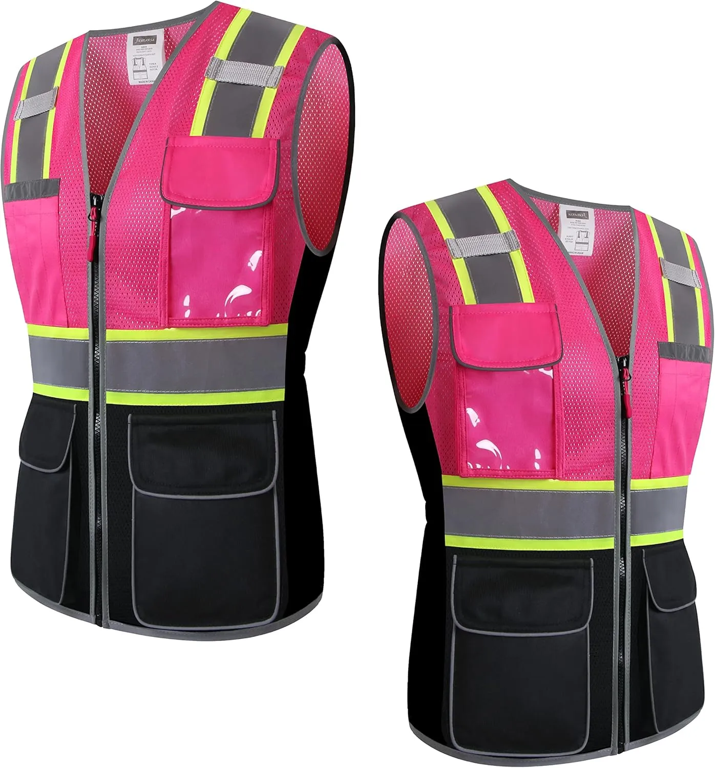 Safety Vest For Women,High Visibility Reflective Vest With Multi Pockets And Zipper,Work Vest For Lady