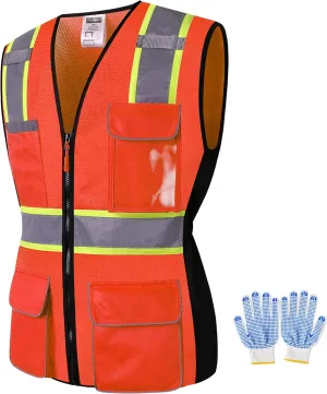 Safety Vest For Women,High Visibility Reflective Vest With Multi Pockets And Zipper,Work Vest For Lady