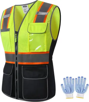 Safety Vest For Women,High Visibility Reflective Vest With Multi Pockets And Zipper,Work Vest For Lady