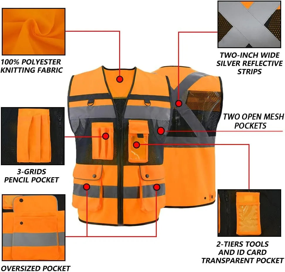 Safety Vest High Visibility Reflective Construction Vest