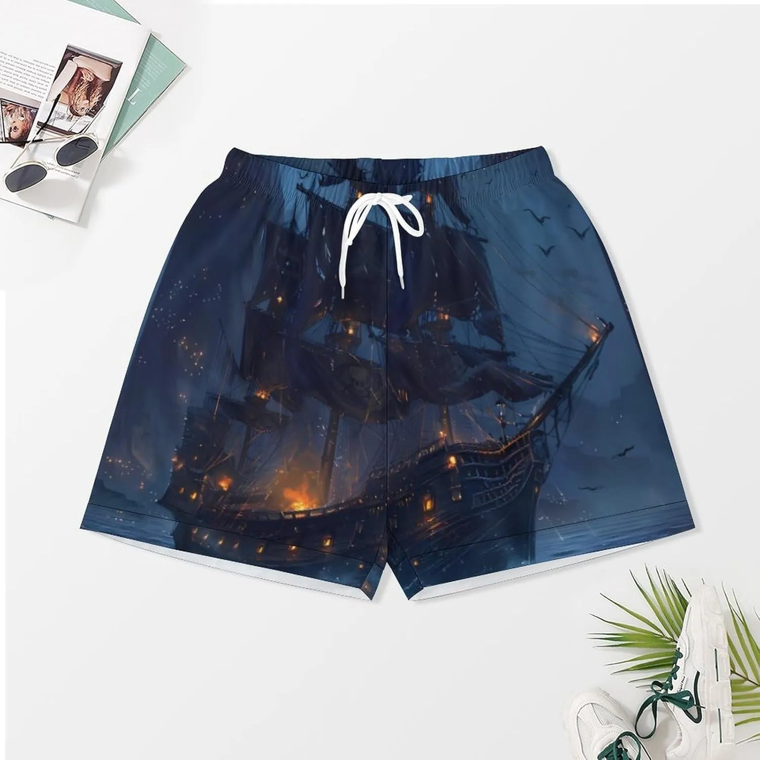 Sailboat Sailing on Sea Women's Satin Pajama Set Short Sleeve Button Down Sleepwear Loungewear Pj Set