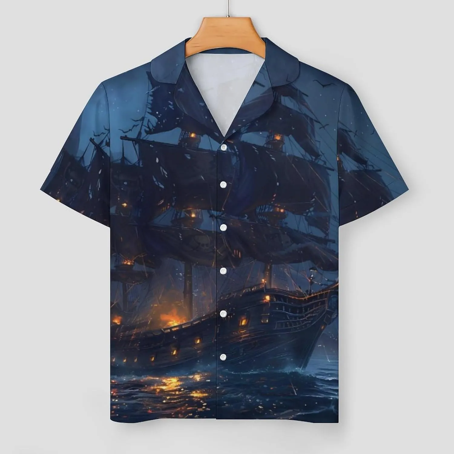 Sailboat Sailing on Sea Women's Satin Pajama Set Short Sleeve Button Down Sleepwear Loungewear Pj Set