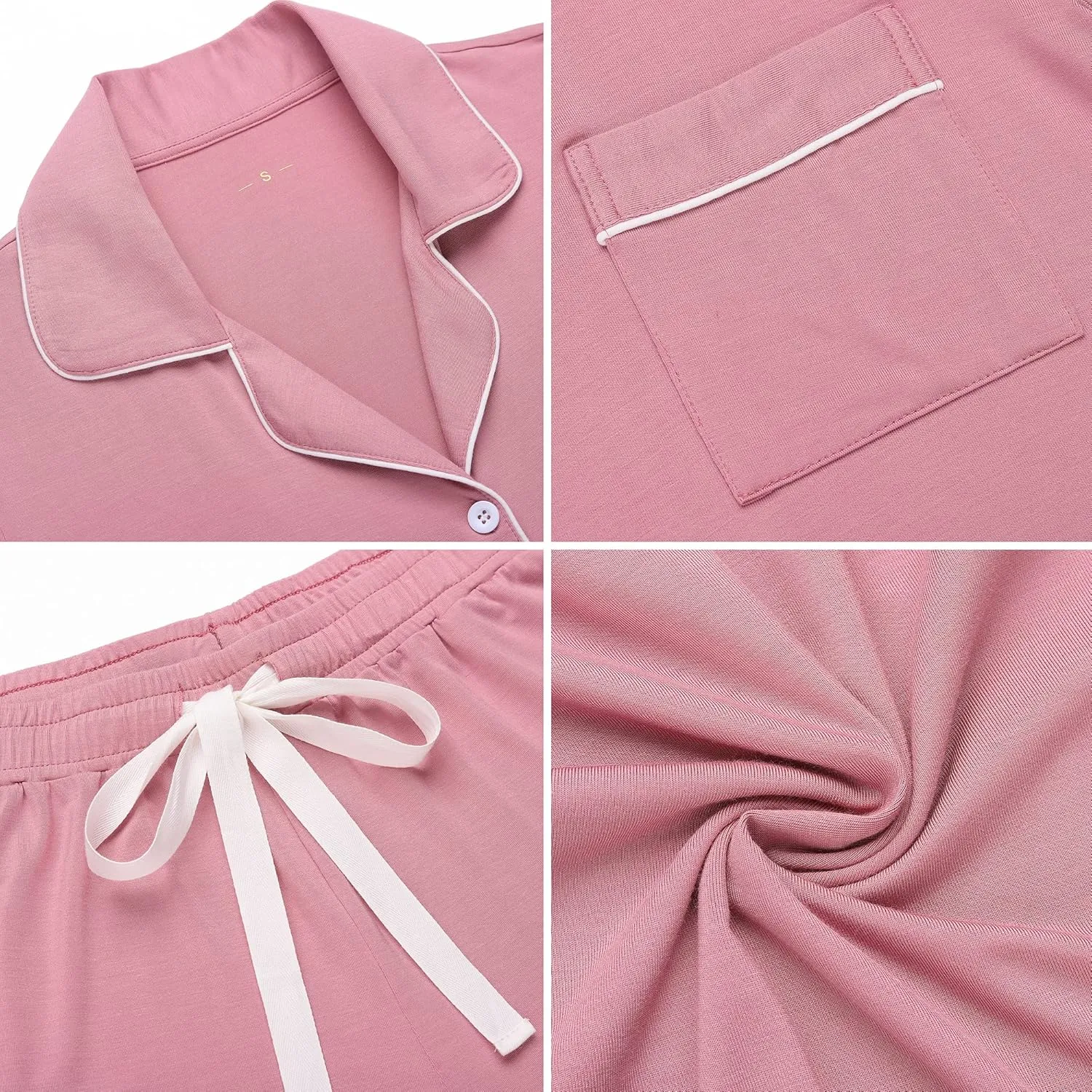 Samring Womens Pajamas Set Short Sleeve Sleepwear Button Down Nightwear Shorts Soft Pj Sets S-XXL