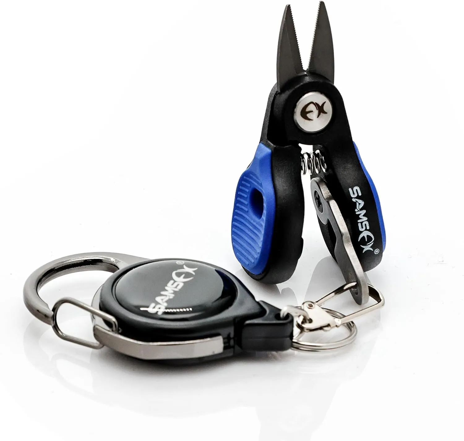 SAMSFX Fishing Nipper with Retractable Tether, Stainless Steel Blades that Cut Braid, Mono and Fluoro Lines, SNIP, Fishing Line Cutters (Blue)