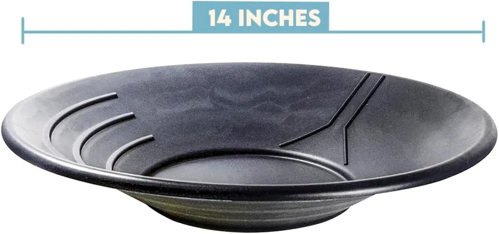 SE 14 Inch Gold Panning Pan - Three Riffles for Easier Mining and Prospecting, Black, 4 Pack